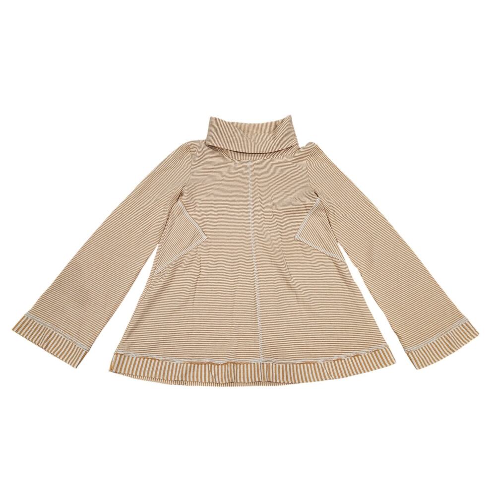Maeve Anthropologie Tan Striped Turtleneck Swing Pullover Lagenlook Womens XS